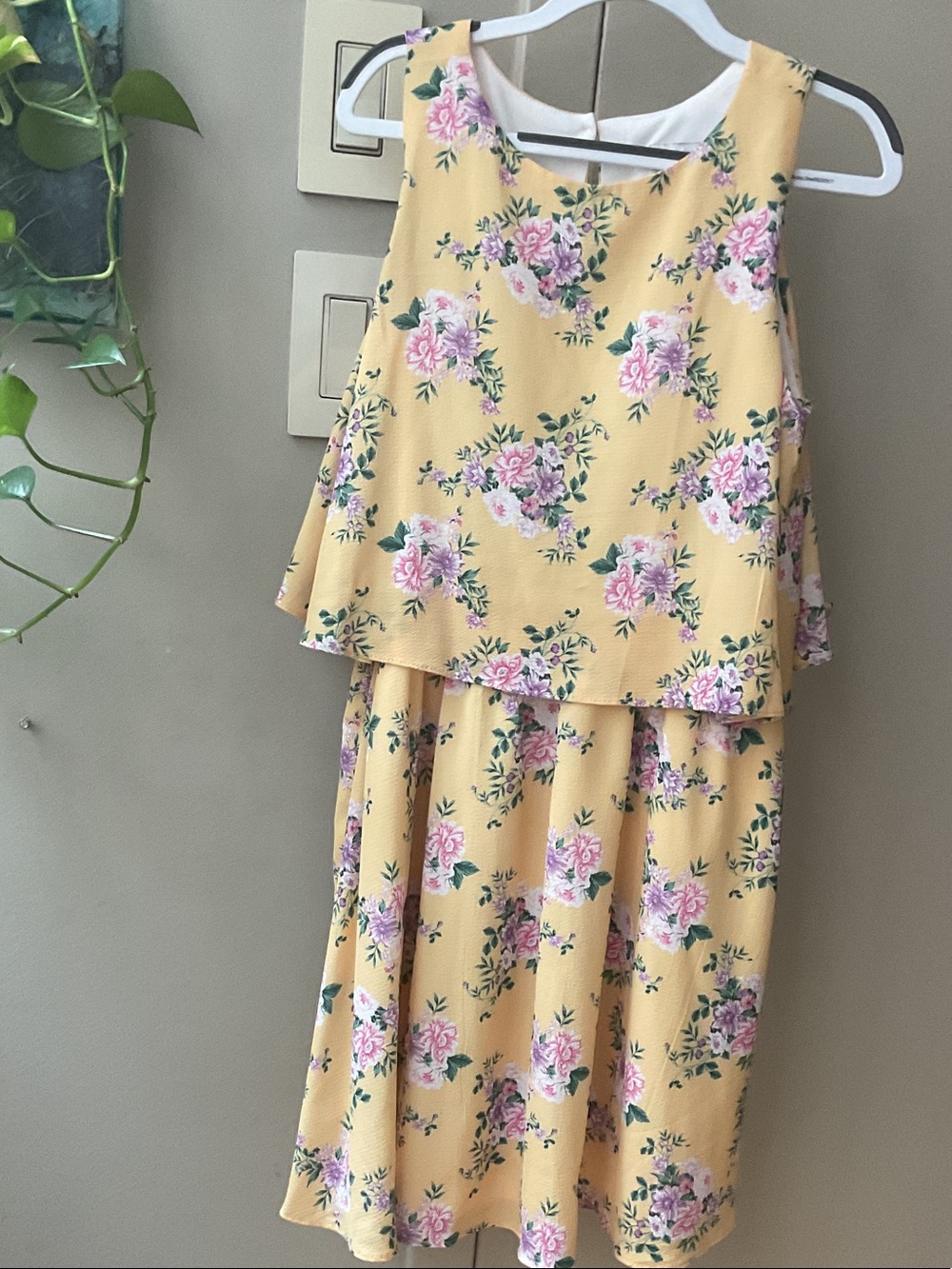 Rare Editions Yellow Floral Midi Skirt with Pink Rose Print